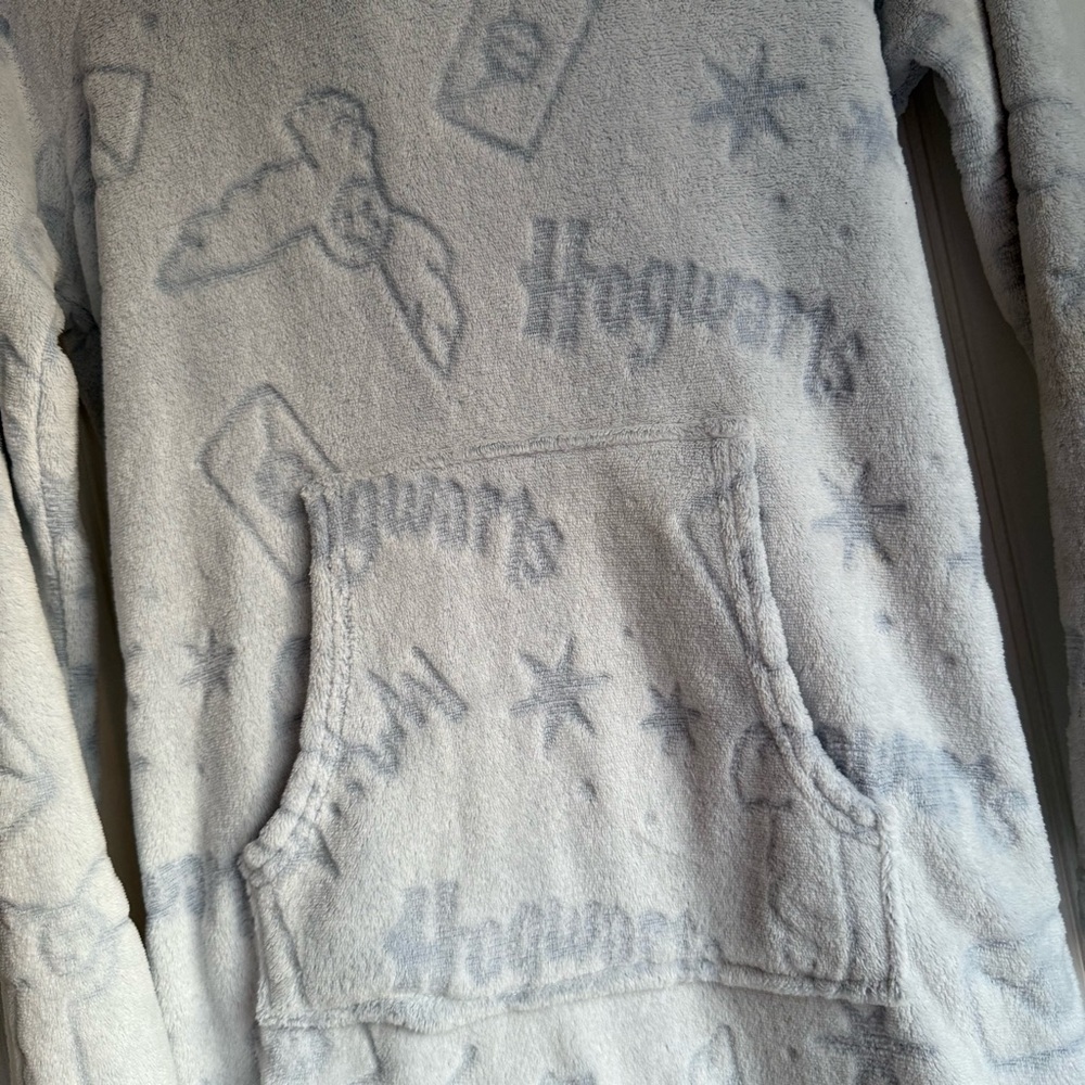 Wizarding World Of Harry Potter Size S Blue Gray Cozy Fleece Hooded Nightgown - Picture 2 of 7